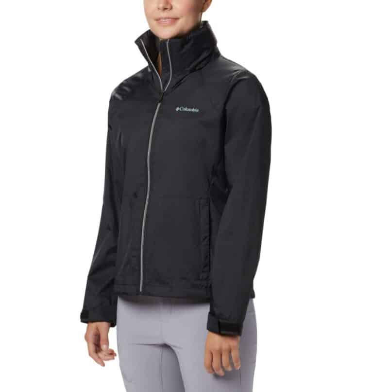 a woman wearing a black jacket
