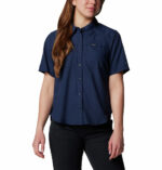 a woman wearing a blue shirt