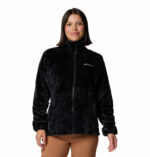 a woman wearing a black jacket