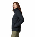 a woman in a black jacket