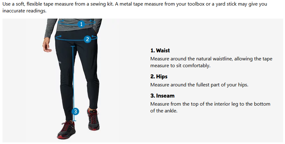A Size Chart to check fits