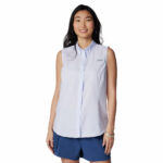 a woman in a white shirt