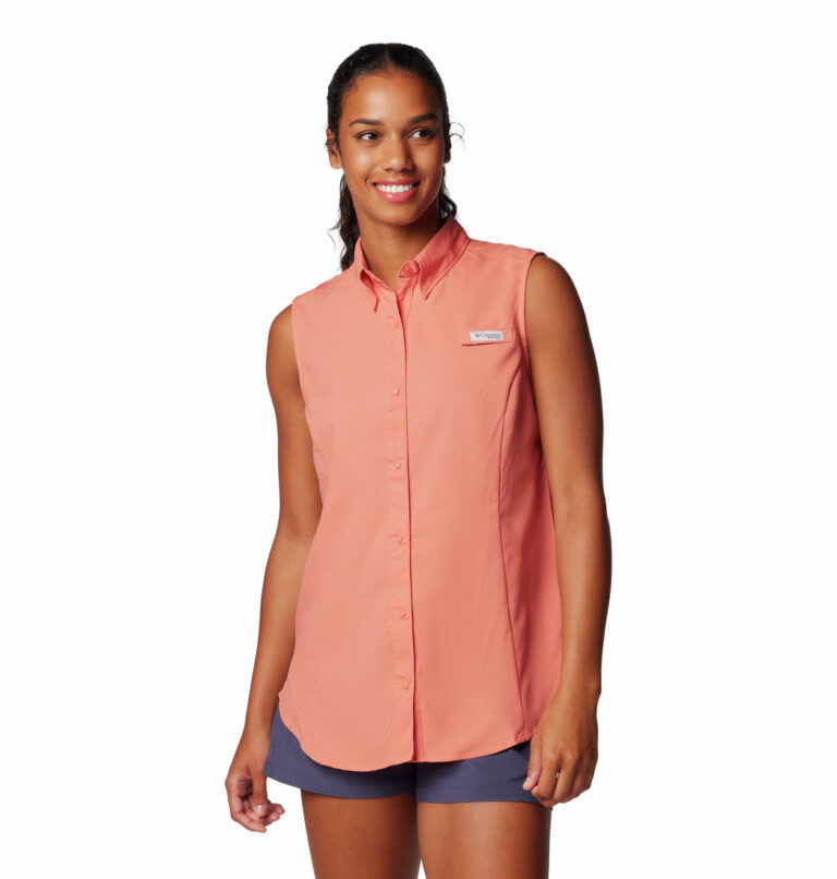 a woman in a pink shirt