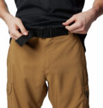 a person wearing a black shirt and brown pants
