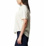 a woman in a white shirt