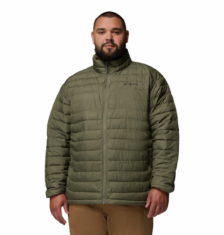 a man wearing a green Powder Lite II Jacket