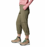 a person wearing khaki pants and pink shirt