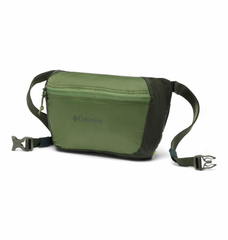 a green and black waist bag