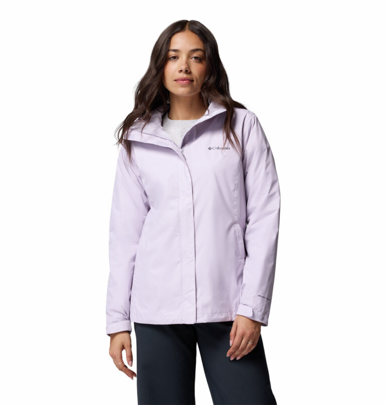 a women wearing a pink Arcadia II Jacket