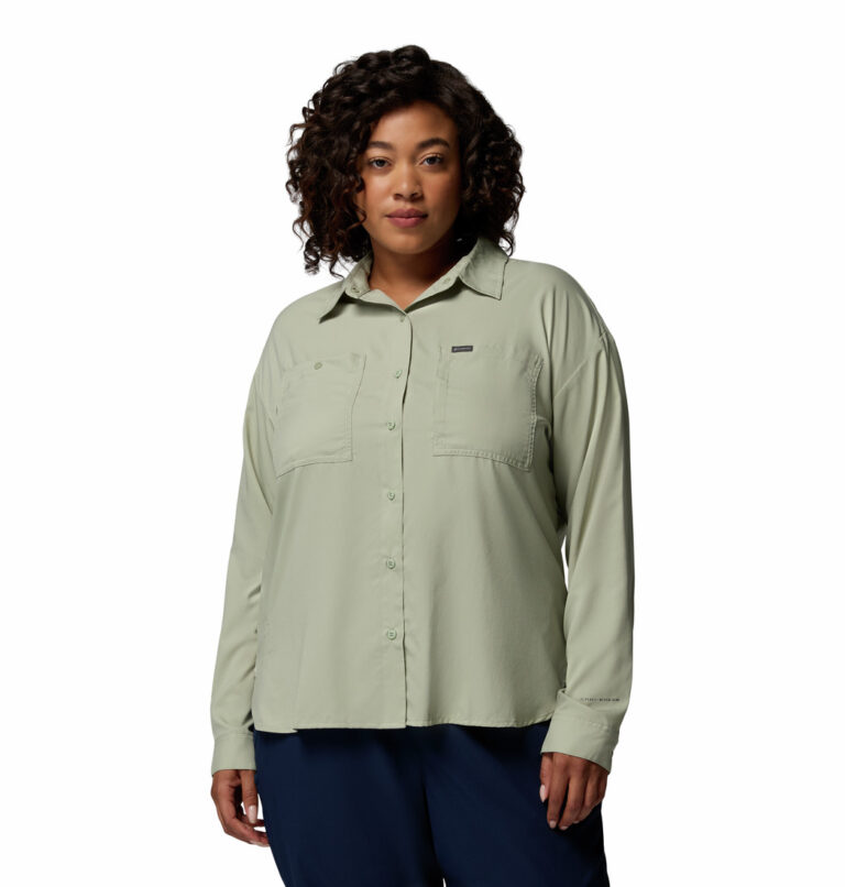 a women wearing a brown Silver Ridge Utility Long Sleeve Shirt