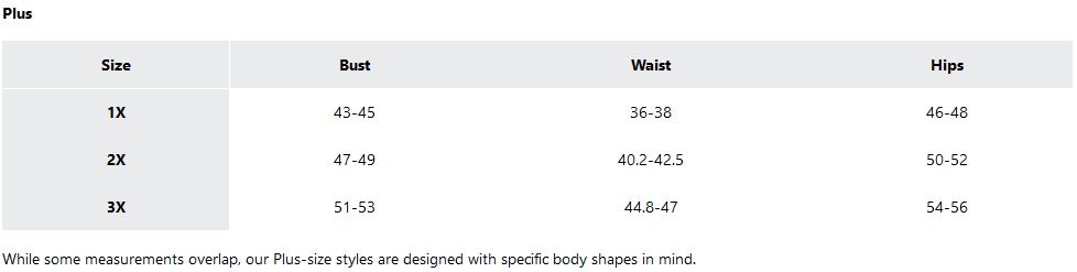 a screenshot of the sizing guides
