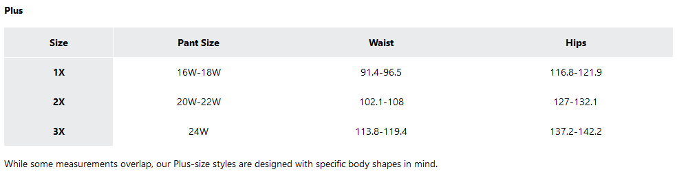 a screenshot of the sizing guides