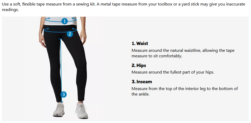 a screenshot of the sizing guides