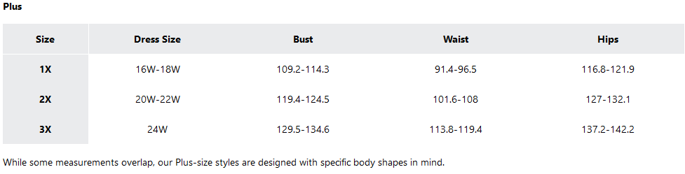 a screenshot of the sizing guides