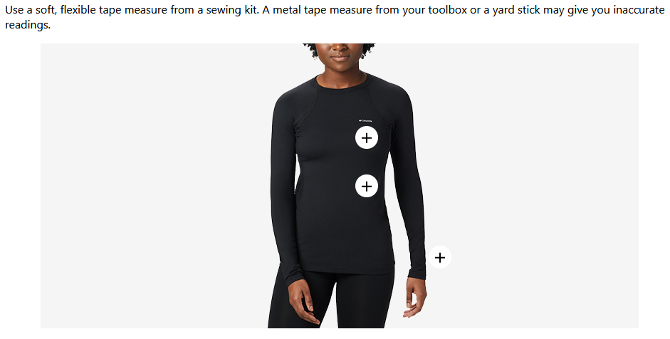 a screenshot of the sizing guides
