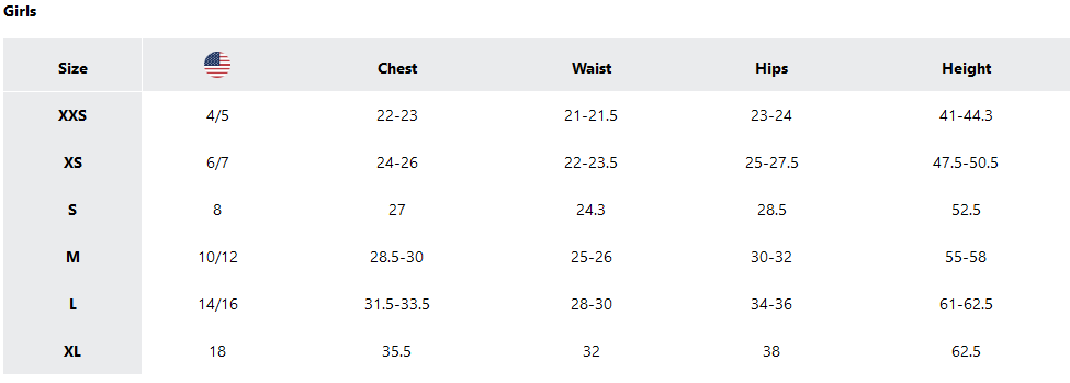 a screenshot of the sizing guides