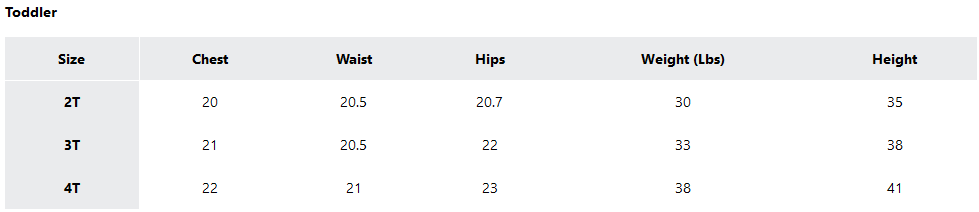 a screenshot of the sizing guides