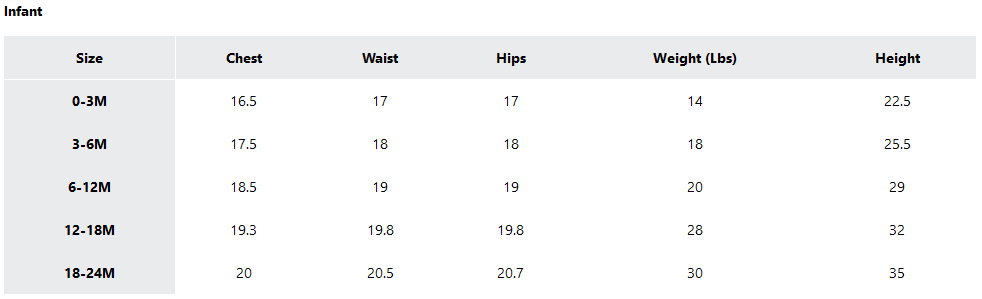 a screenshot of the sizing guides