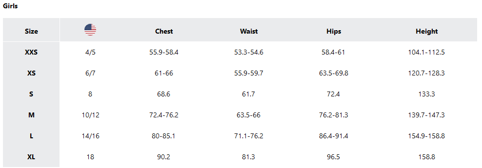 a screenshot of the sizing guides
