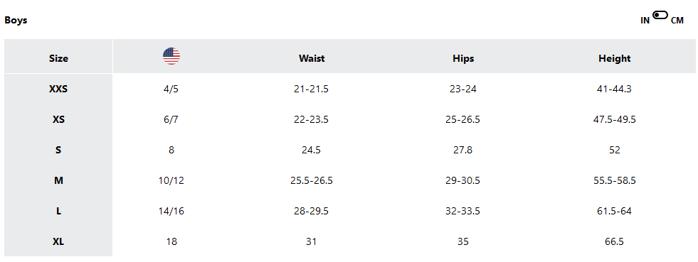 a screenshot of the sizing guides