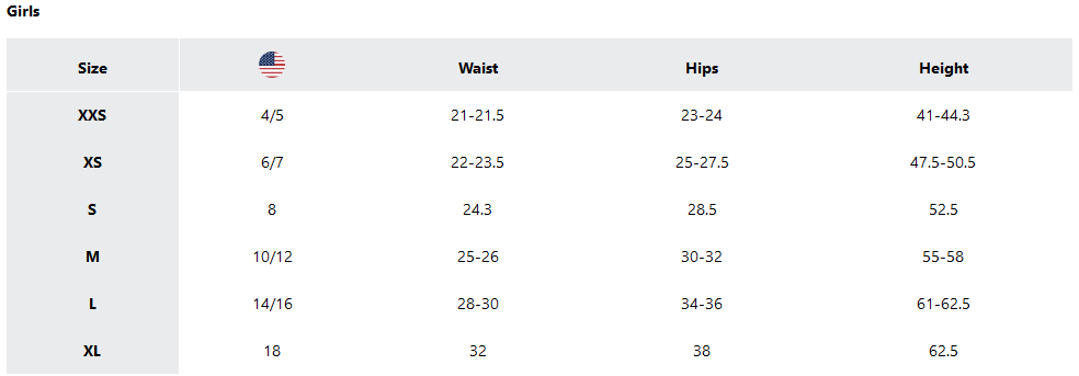 a screenshot of the sizing guides