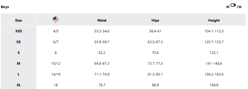 a screenshot of the sizing guides