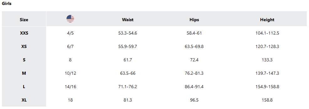 a screenshot of the sizing guides