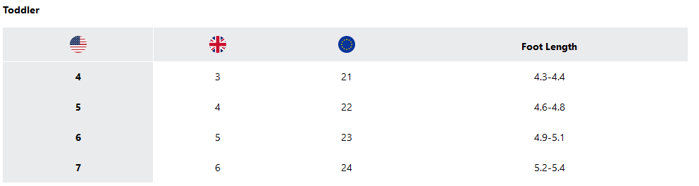 a screenshot of the sizing guides