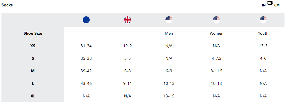 a screenshot of the sizing guides