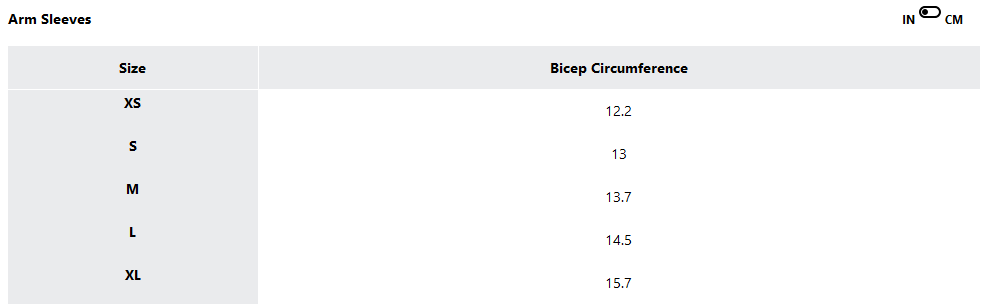 a screenshot of the sizing guides