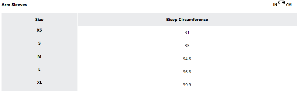 a screenshot of the sizing guides