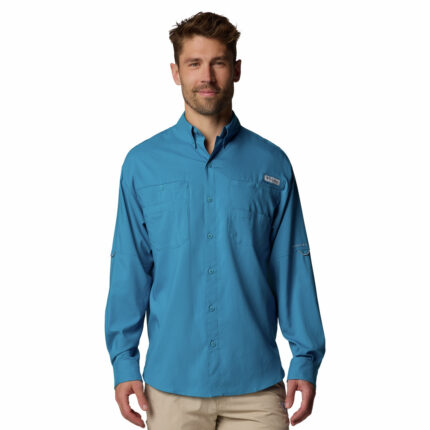 A man in a blue shirt front view