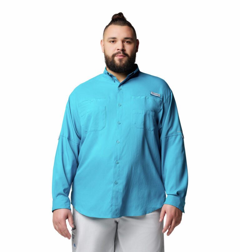 A man in a blue shirt front view