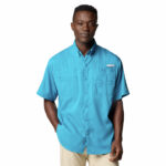 A man in a blue shirt front view