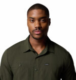 a man wearing a green silver ridge utility lite long sleeve shirt