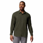 a man wearing a green silver ridge utility lite long sleeve shirt