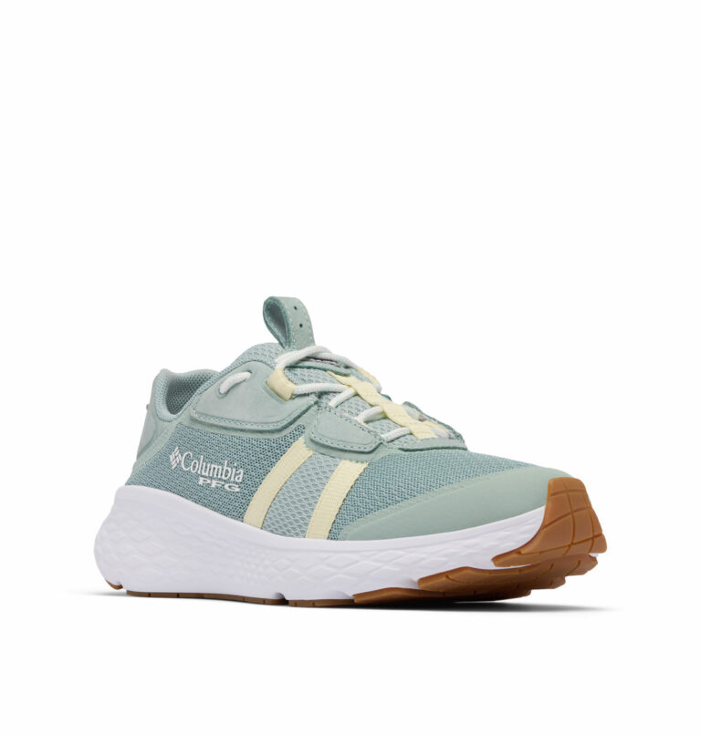 A blue grey fishing shoe front view