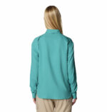 Women in blue long sleeve shirt back view