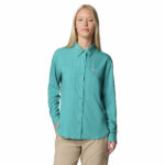Women in blue long sleeve shirt front view
