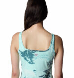 a women wearing a blue floral dress