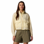a women wearing a yellow windbreaker jacket