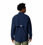 a man wearing a blue long sleeve shirt