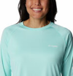 A women wearing a Blue long sleeve shirt