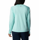 A women wearing a Blue long sleeve shirt