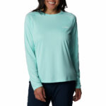 A women wearing a Blue long sleeve shirt