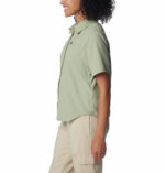 A Women wearing a brown short sleeve shirt