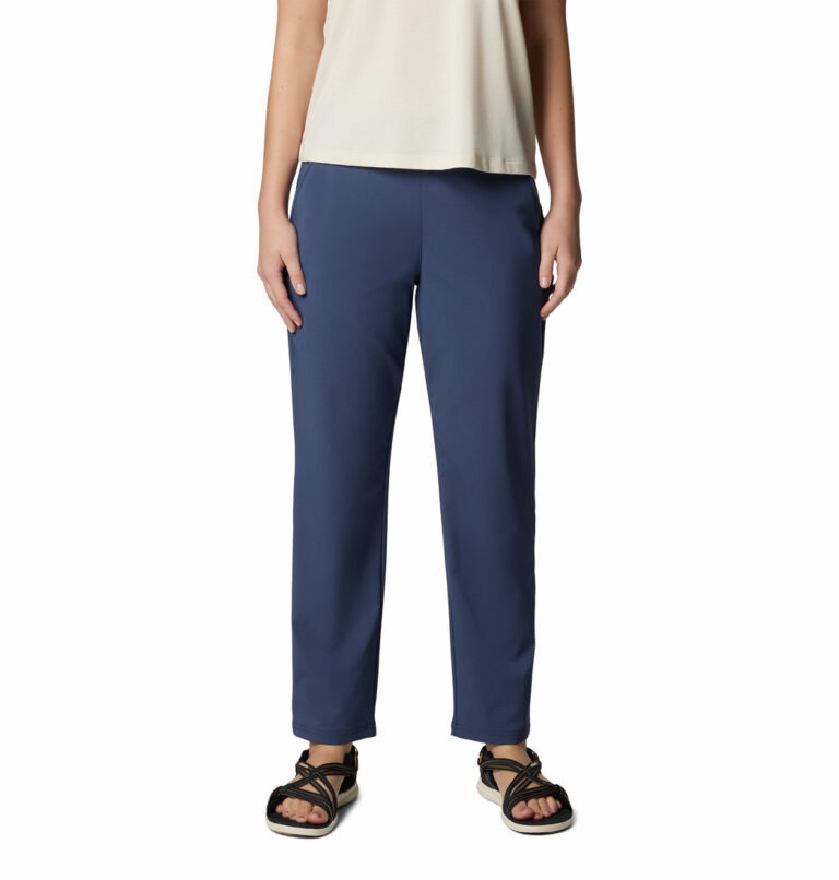 A women wearing a blue pull on pants