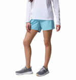 A women wearing blue water shorts