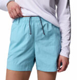 A women wearing blue water shorts