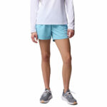 A women wearing blue water shorts